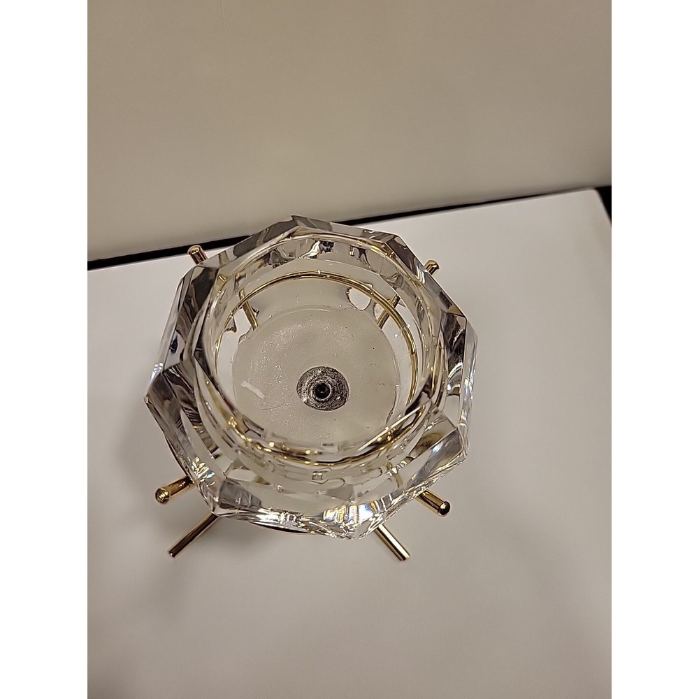 PartyLite Solitaire Diamond Crystal Tealight Candle Holder Glass Gold Stand 4.5" - Picture 2 of 4